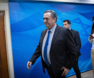 Foreign Minister Israel Katz arrives at a cabinet meeting, at the Prime Minister's Office in Jerusalem.