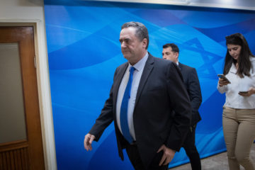 Foreign Minister Israel Katz arrives at a cabinet meeting, at the Prime Minister's Office in Jerusalem.