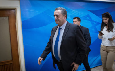 Foreign Minister Israel Katz arrives at a cabinet meeting, at the Prime Minister's Office in Jerusalem.