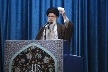 Iranian Supreme Leader Ayatollah Ali Khamenei delivers his sermon in the Friday prayers at Imam Khomeini Grand Mosque in Tehran, Iran, Jan. 17, 2020.