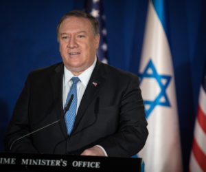 US Secretary of State Mike Pompeo at the Israeli Prime Minister's Residence in Jerusalem on March 20, 2019.