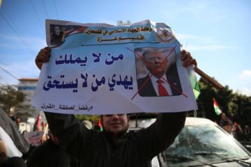 Palestinians protest against the U.S. Middle East peace plan, in Gaza City, January 28, 2020.