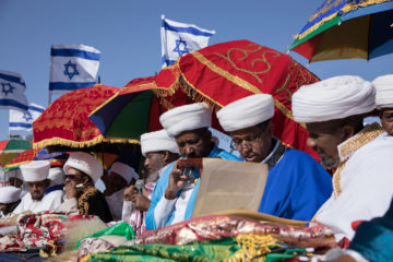 Thousands of Ethiopian Jews take part in a prayer of the Sigd holiday in Jerusalem on November 27, 2019, celebrating their community's connection and commitment to Israel.