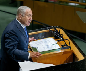 Benjamin Netanyahu speaking at the UN