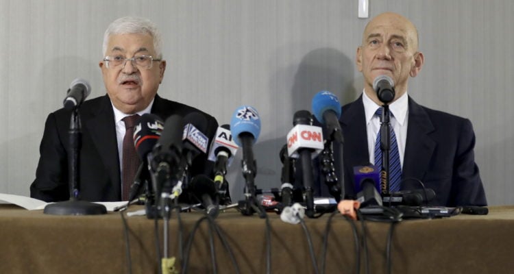 Likud, Blue & White leaders blast Olmert’s ‘disgraceful’ presser with Abbas