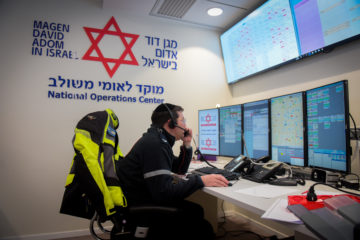 Magen David Adom personnel at a special emergency call center set up to respond to concerns of Israelis over symptoms of the coronavirus. (