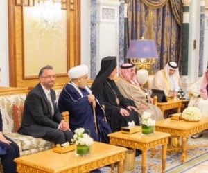 Rabbi David Rosen, second from left, with Saudi King Salman in Riyadh.