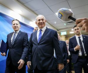 PM Netanyahu arriving at cabinet meeting