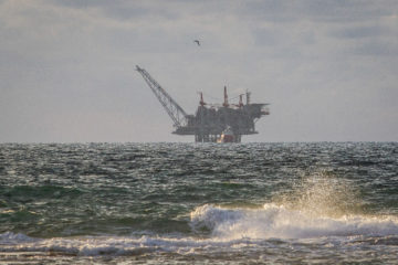 View of the Israeli Leviathan gas field processing rig off the Israeli coast.