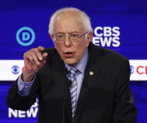 Democratic presidential candidate Sen. Bernie Sanders, I-Vt., speaks during a Democratic debate, Tuesday, Feb. 25, 2020, in Charleston, S.C.