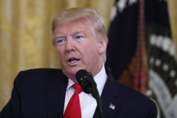 President Donald Trump speaks during an event in the East Room of the White House in Washington, Jan. 28, 2020, to announce the Trump administration's plan to resolve the Israeli-Palestinian conflict.