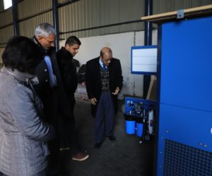 Watergen’s GEN-M water-from-air generator is placed in a Gaza neighborhood.