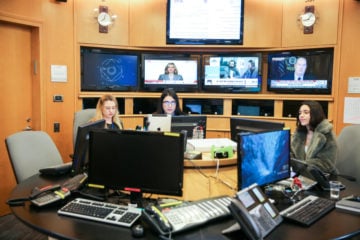 Foreign ministry workers in the situation room at the Ministry of Foreign affairs in Jerusalem on February 13, 2020.