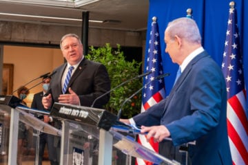 U.S. Secretary of State Mike Pompeo with Israeli Prime Minister Benjamin Netanyahu at the Prime Minister's Residence in Jerusalem. May 13, 2020. (Ron Przysucha/ US State Department)