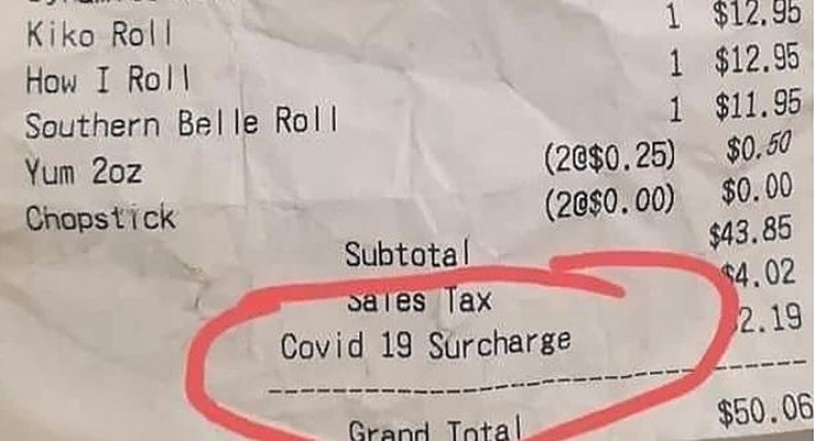Restaurant slammed for 'COVID-19 surcharge' on meal