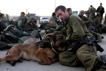 Israeli soldier with a dog