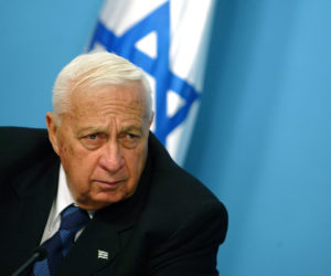 A portrait of Prime Minister Ariel Sharon during a meeting