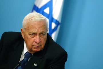 A portrait of Prime Minister Ariel Sharon during a meeting