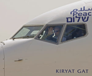 The El Al airliner carrying the US and Israeli delegations to the United Arab Emirates preparing to take off on the first-ever commercial flight from Israel to the UAE, at Ben Gurion Airport near Tel Aviv, Israel, Monday, Aug. 31, 2020. (AP Photo/Pool/Menahem Kahana)