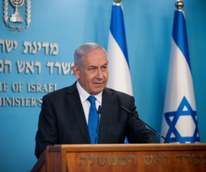 Prime Minister Netanyahu speaks to the press in Jerusalem, on August 13, 2020. (Flash90/Yonatan Sindel)
