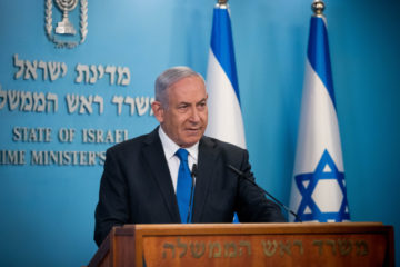 Prime Minister Netanyahu speaks to the press in Jerusalem, on August 13, 2020. (Flash90/Yonatan Sindel)