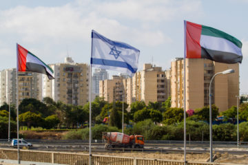 UAE and Israeli flags in Netanya