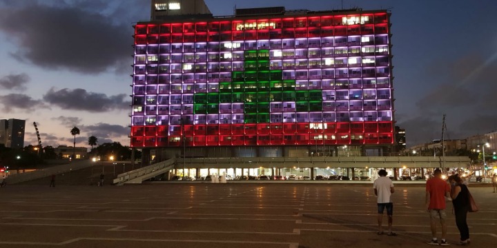 Tel Aviv city hall lit up with Lebanese flag in show of solidarity after deadly blast