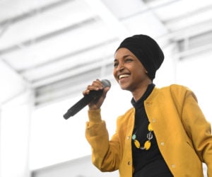 U.S. Rep. Ilhan Omar, D-Minn., speaks at a rally in Springfield, Mass. on February 29, 2020. (AP Photo/Susan Walsh File)