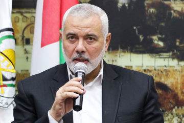 Hamas leader Ismail Haniyeh seen during a ceremony in Gaza City, on September 16, 2019. (Flash90/Hassan Jedi)