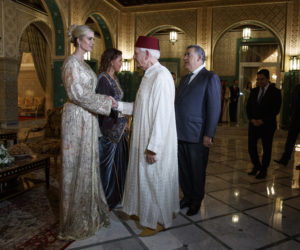 Ivanka Trump, the daughter and senior adviser to President Donald Trump, left, shakes hands with Andre Azoulay, Senior adviser to Morocco's King Mohammed VI, on Thursday, Nov. 7, 2019, in Rabat, Morocco. (AP Photo/Jacquelyn Martin)