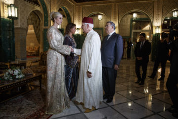 Ivanka Trump, the daughter and senior adviser to President Donald Trump, left, shakes hands with Andre Azoulay, Senior adviser to Morocco's King Mohammed VI, on Thursday, Nov. 7, 2019, in Rabat, Morocco. (AP Photo/Jacquelyn Martin)