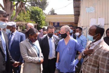 Minister of Aliyah and Integration Pnina Tamano-Shata and Dr. Morris Hartstein in Gondar, Ethiopia. (Courtesy: Dr. Morris Hartstein)