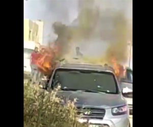 Palestinians burn SUV used in shooting attack