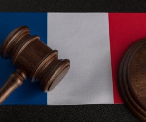 Justice,Mallet,On,France,Flag,Close,Up.,Constitutional,Law.,French