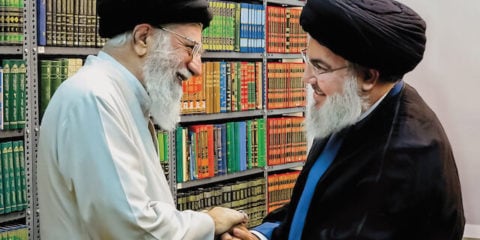 Iran's Supreme Leader Ayatollah Ali Khamenei (l) meets with Hassan Nasrallah, head of Hezbollah