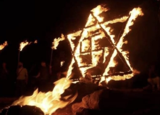 Palestinians burn swastika inside Jewish star in Samaria