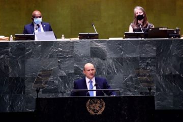 Naftali Bennett delivers a speech at the UN General Assembly, September 27, 2021. Photo: Avi Ohayon, GPO