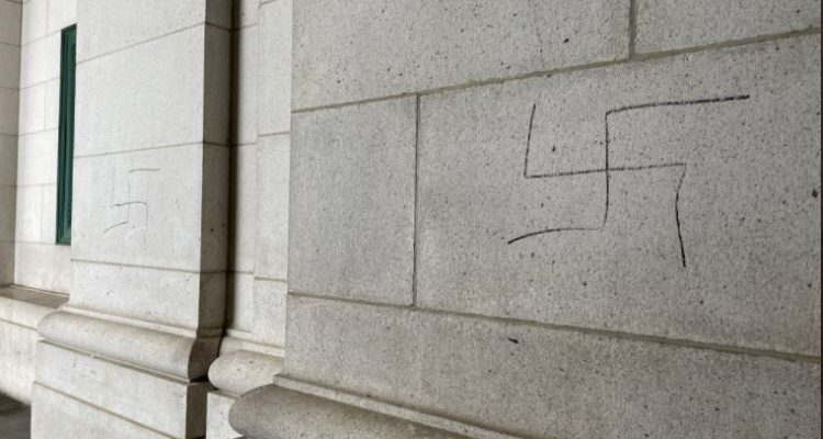 Swastikas deface main train station in US capital