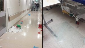 Rioters' damage at Hadassah Hospital Mt Scopus