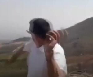 Lebanese minister throws rock at Israeli community, Aug. 30, 2022.