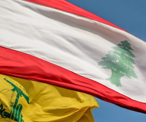 Hezbollah and Lebanese flags.