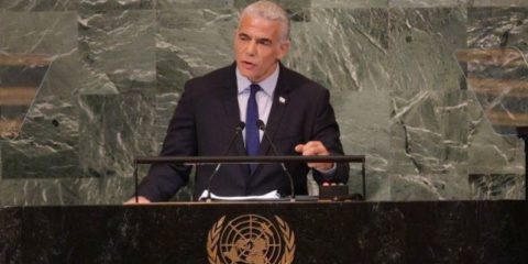 Israeli Prime Minister Yair Lapid addresses the UN General Assembly