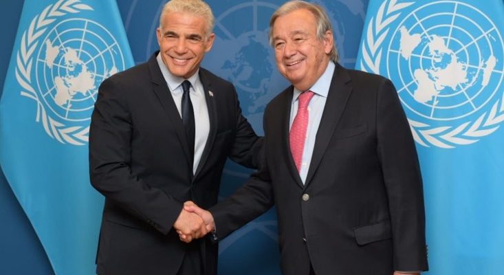 ‘Rectify discriminatory treatment of Israel,’ Lapid tells UN chief