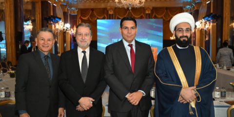 Left to Right, Pastor Carlos Luna Lam, Rabbi Elie Abadie, Ambassador Danny Danon, Imam Mohammad Tawhidi at the First Annual Abraham Accords Global Leadership Summit in Rome, Thursday, December 8, 2022