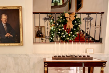 The new White House menorah as part of the official Christmas decorations. Credit: WhiteHouse.Gov