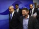 Israeli Prime Minister Benjamin Netanyahu, left, and Finance Minister Bezalel Smotrich, right, arrive to attend a cabinet meeting at the Prime Minister's office in Jerusalem, Thursday, Feb. 23, 2023. (Ronen Zvulun/Pool Photo via AP)