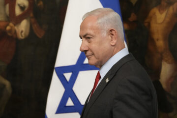 Israeli Prime Minister Benjamin Netanyahu arrives for a joint press conference with Italian Premier Giorgia Meloni at Chigi Palace government offices in Rome, Friday, March 10, 2023. (AP Photo/Andrew Medichini)