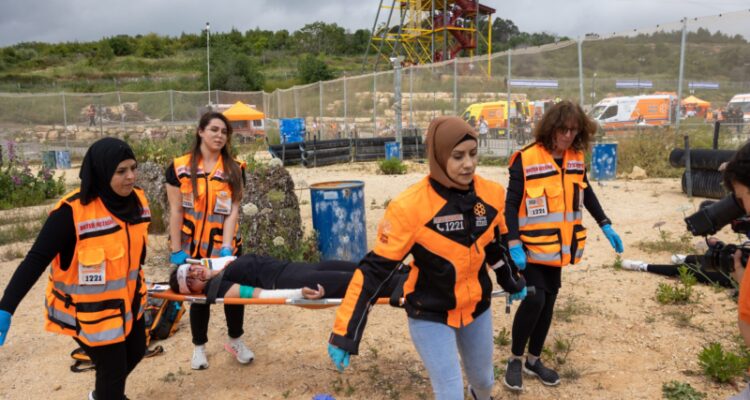 Female Israeli emergency first responders hold mass casualty exercise