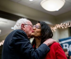 Rashida Tlaib and Bernie Sanders embrace (Photo: Twitter)