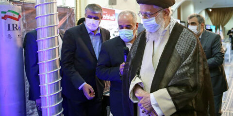 Supreme Leader Ayatollah Ali Khamenei tours an exhibition in Tehran on Iran's nuclear industry, June 11, 2023. Source: Twitter.